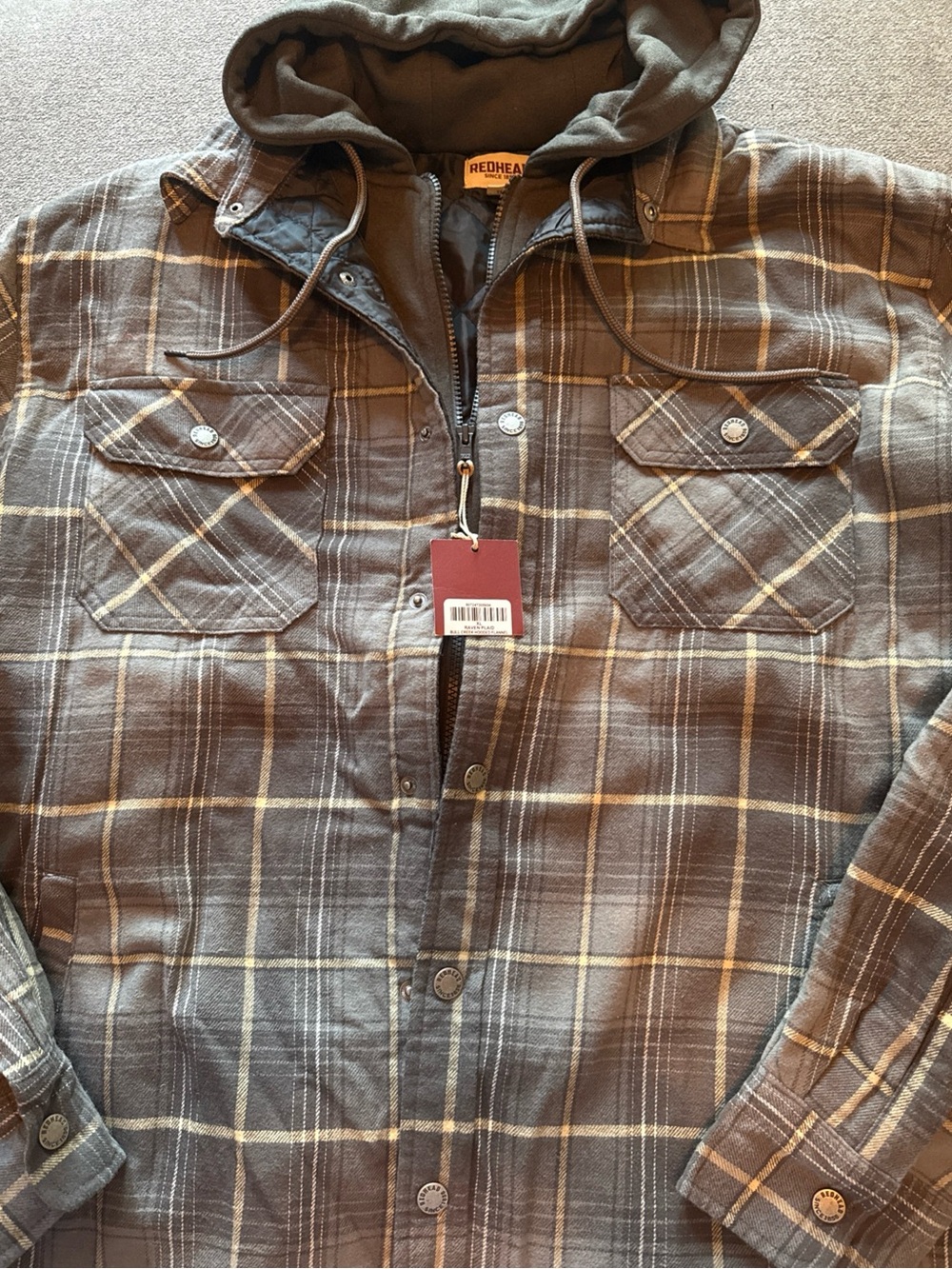 Redhead Bull Creek Men's Hooded Flannel Shirt Jacket XL Raven Plaid NWT